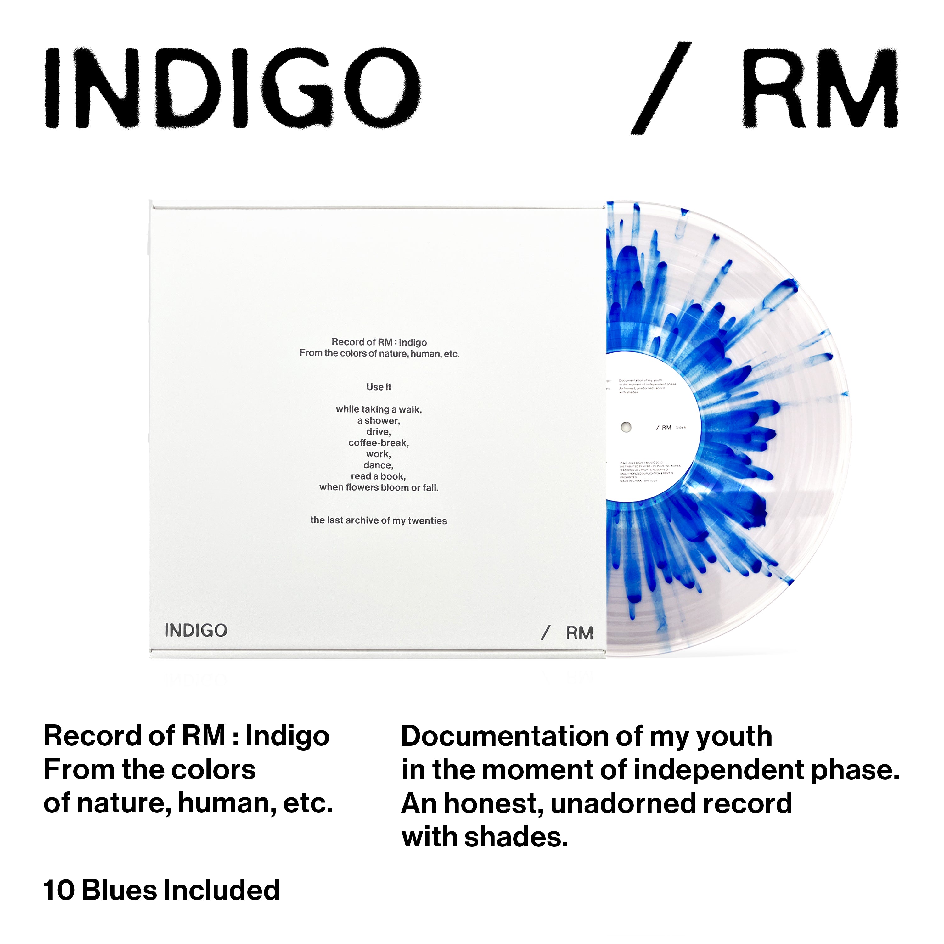 Indigo: White/Blue Splatter Vinyl LP - BTS UK